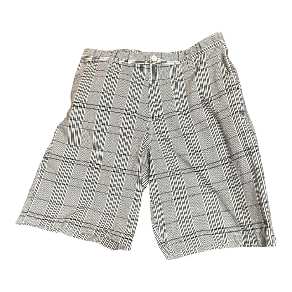 Burnside Gray and White Plaid Flat Front Shorts Casual Style